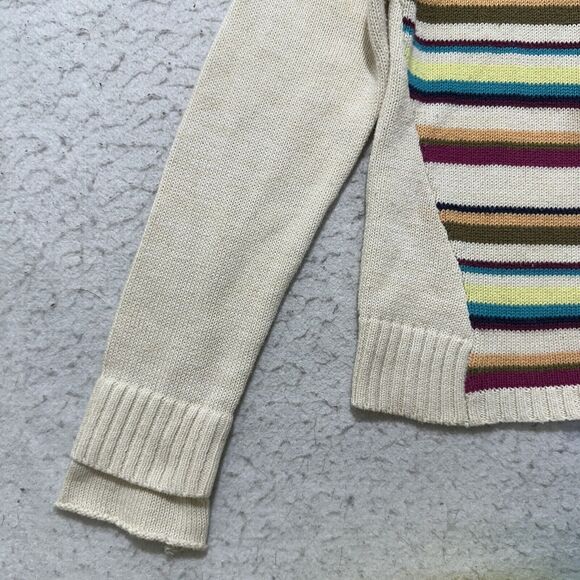 Roxy Girl 6X Button Down Hoodie Sweater Beige Striped Knit Boho Sweatshirt - Picture 8 of 16